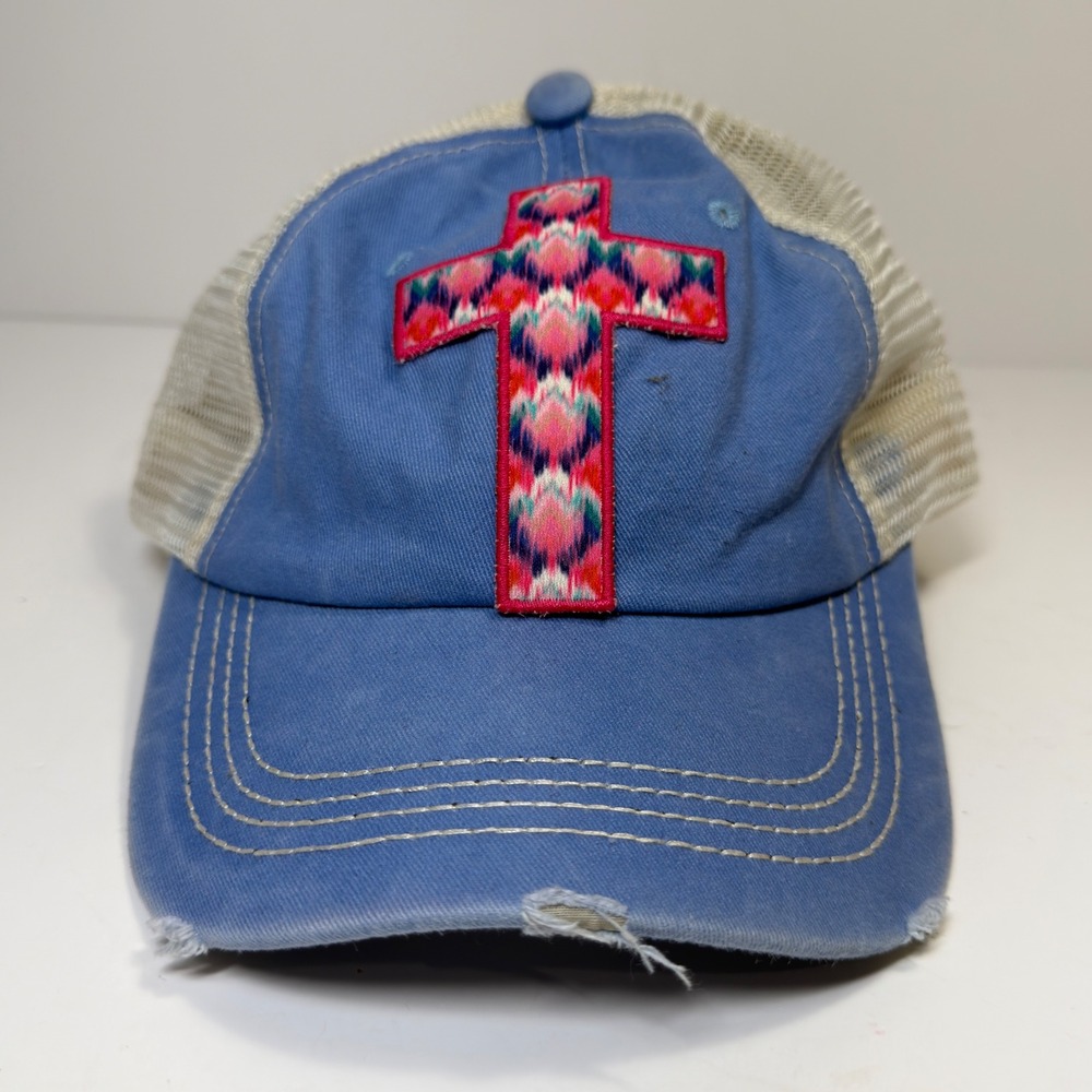 Southern Junkie Trucker Hat Womens Blue Cross Patch Faith Jesus Western Boho